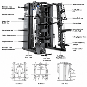 FRS Appareil de musculation multifonctionnel robuste Smith Machine avec pile de poids de 150 kg pour usage domestique et professionnel en salle de sport - Product Image 5