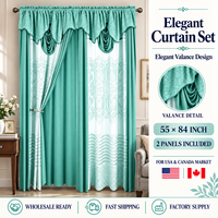 Prêt à expédier – Rideaux élégants 54*84+18 pouces à 2 panneaux avec cantonnière et passe-tringle pour salon – Rideaux de Maison
