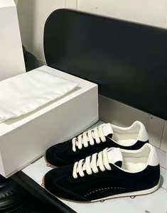 Chaussures de tennis noires en faux daim à lacets, bout rond, semelle extérieure en caoutchouc respirante, style marche toutes saisons - Product Image 6