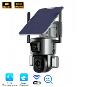 Maravilhosa Auto Human Tracking Alarme GSM 4K Dual Lens 10X Zoom Óptico 8mp Outdoor WiFi Solar Powered Bateria Projector PTZ Veio
