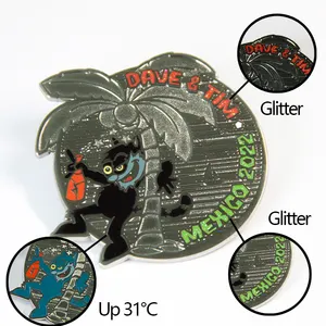 new glow glitter hard enamel thermal reactive heat change color pin badge
