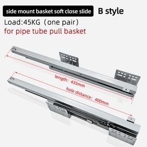 Glissières de tiroir à fermeture amortie et à extension totale, à fermeture automatique, pour paniers latéraux de cuisine et glissières pour paniers à tiges/tubes - Product Image 3