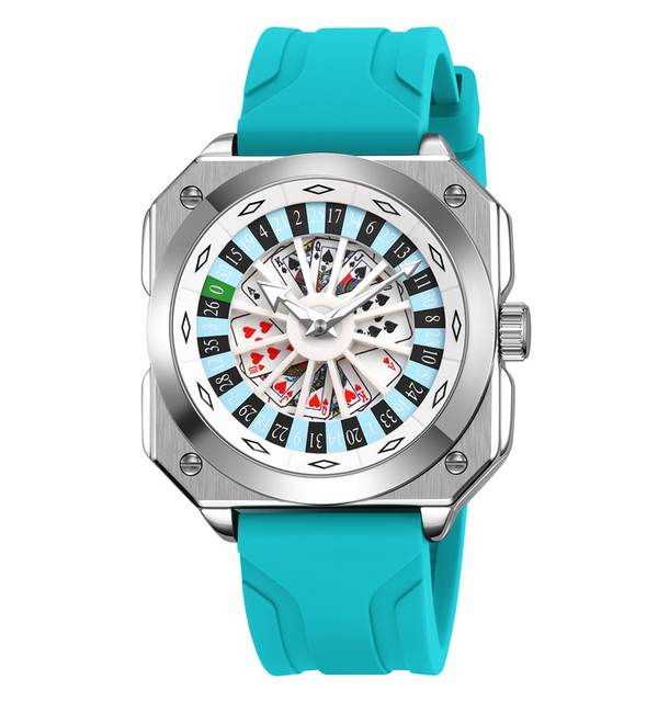 Custom Made OEM SKMEI 9379 Brand Fashion Design Square Rotating Poker Dial Silicone Wrist Watches Quartz Waterproof Men Watch
