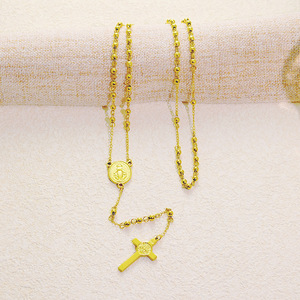 Chaîne de perles en acier inoxydable doré et argenté Saint Benoît, collier religieux avec croix de la Vierge <span class=keywords><strong>Marie</strong></span>, chapelet catholique - Product Image 3
