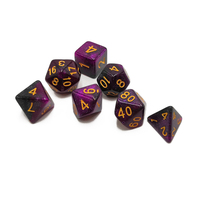 Ensemble de dés polyédriques en acrylique violet noir pailleté avec des chiffres dorés pour les jeux de D&D, ensemble de 7 pièces, écologique et durable
