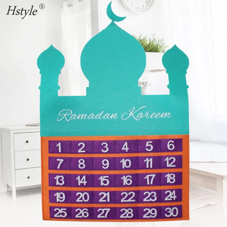 2024 Neues Design Filz Ramadan Eid Mubarak Wandbehang Nummerierter Countdown-Kalender 30 Räume Wohnkultur SD083