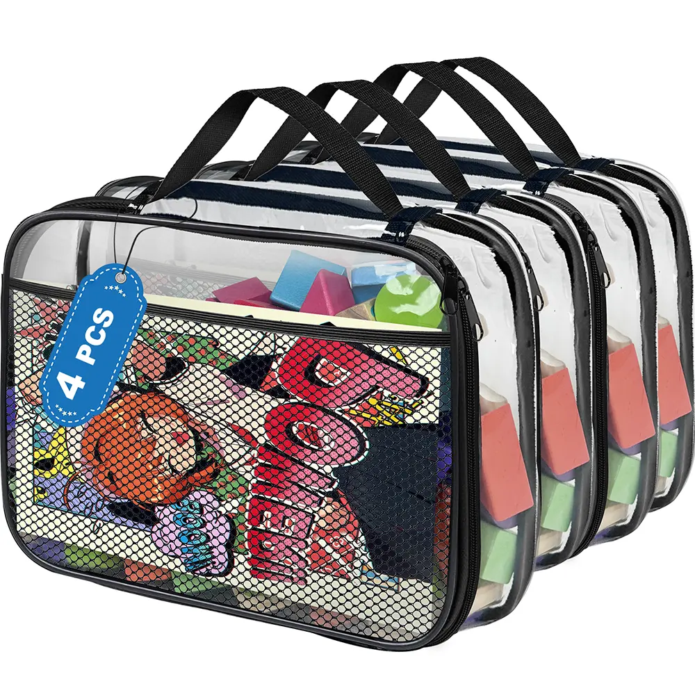 Sac de rangement de jouets pour enfants en PVC personnalisé Sac de rangement portable et étanche pour blocs de construction Lego Sac transparent à fermeture éclair