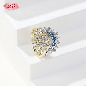 Anillo Vintage de Aleación Chapado en Oro de 18K con Circonitas Sol y Luna Celestiales para Mujer, Regalo de Aniversario, Joyería - Product Image 1