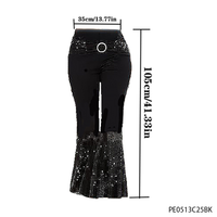 Pantalon évasé noir à sequins pour femme, taille haute, coupe cloche, idéal pour les soirées, les spectacles et la danse