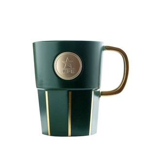 Mug à café en céramique verte, plaqué or, style nordique, motif feuille, en porcelaine, pour cadeau de miss, occasion spéciale - Product Image 5