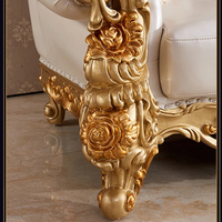 Canapé simple Royal Classic en bois massif sculpté doré, canapé en cuir, construction en bois, canapé de salon