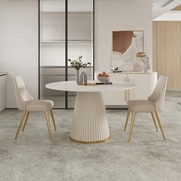 Ensemble de salle à manger de luxe moderne en cuir microfibre 4 6 places, Table à manger ronde en marbre blanc pour Restaurant