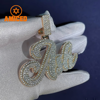 Nouveau style pendentif personnalisé en moissanite baguette VVS, en argent sterling 925, pour homme, style hip-hop, avec breloque lettre logo, bijoux pour rappeurs