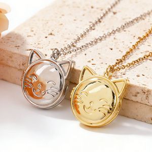 Set di Collane con Medaglione a Forma di <span class=keywords><strong>Gatto</strong></span> - Ciondolo Personalizzabile con Foto Placcato Oro Apribile Gioiello Commemorativo a Tema Animali per Donne - Product Image 1
