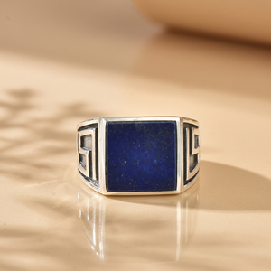 Anillo de Lapislázuli Cuadrado Vintage Hecho a Mano de Lujo para Hombre, Chapado en Plata 925, Anillo de Regalo para Novio, Fiesta o Aniversario - Product Image 4