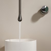 Robinet Mitigeur Mural Dissimulé Tout en Cuivre, Style Minimaliste Moderne, avec Tige de Levage Intégrée, pour Lavabo Chaud/Froid
