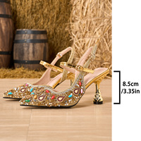 Escarpins slingback Xuanhui élégants et modernes à bout pointu, ornés de perles ethniques et de paillettes argentées, talon métallique unique de 8,5 cm pour femme