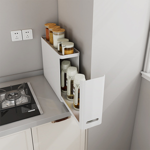 משטח מתכת פינתי עומד מתקפל חדש לבן שכבה כפולה לשליפה מגירה קופסת תבלינים מתלה ארגונית לארון אחסון למטבח - Product Image 6