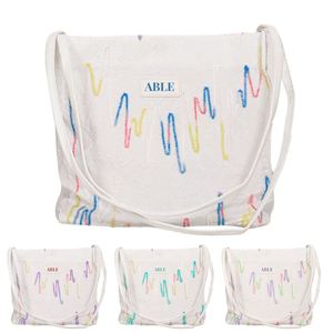 Bolso Bandolera de Lona Texturizada Personalizada con Estampado de Ondas Coloridas, Bolso de Compras Casual Diario, Bolso de Hombro con Asa para Mujer - Product Image 1