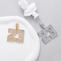 Collier Pendentif RENQING en Alliage Doré et Strass, Chaîne Torsadée, Style Hip Hop, Numéro 23