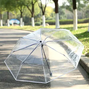 Wholesale Ready To Ship 21 Inch Transparent Clear POE 3 Fold Umbrellas For The Rain Regenschirm