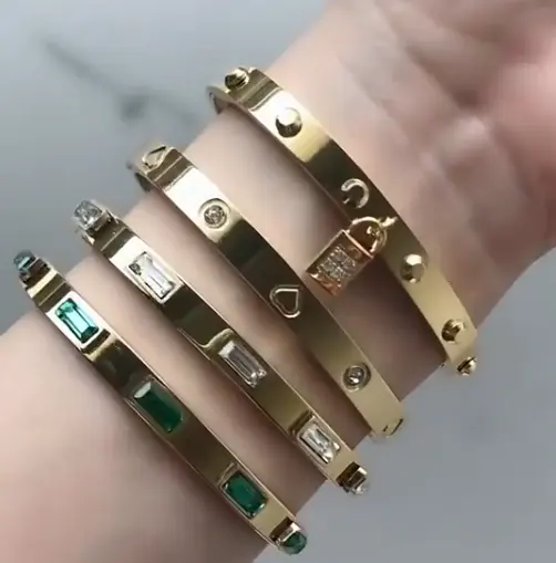 Gelang Bangle Baja Tahan Karat Emas 18K Gelang Manset Anak Perempuan Harga Grosir untuk Gelang Kunci Perhiasan Wanita