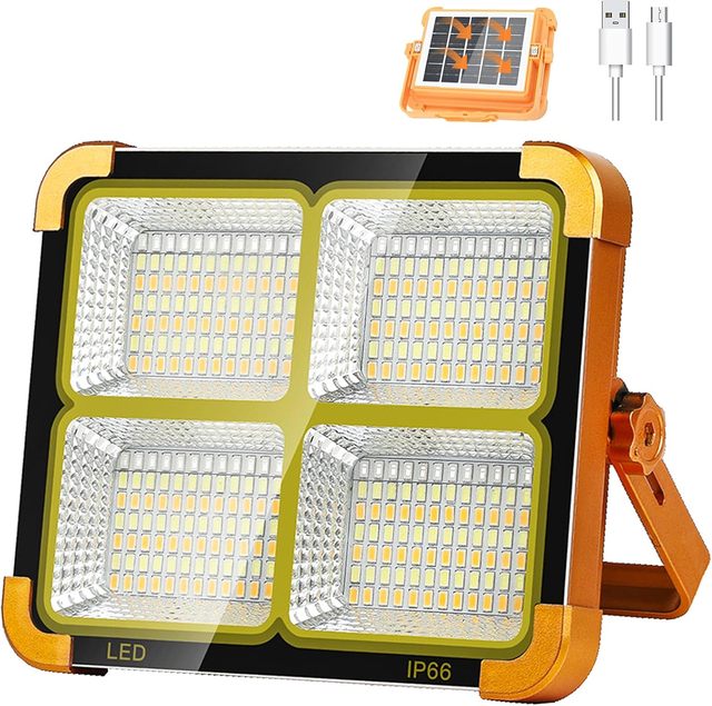 Solar Powered Portable LED Flood Light USB Battery Outdoor Rechargeable Portable Camping Lamp Emergency LED Work Solar Lights