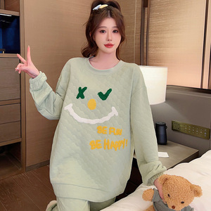 Automne et hiver air coton pyjamas en couches à manches longues Air coton laminé épaissi chaud maison vêtements grande taille costume - Product Image 3