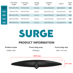 SURGE 1010 คาร์บอนไฮโดรฟอยล์ ปีกหน้าทรงสูง สำหรับเซิร์ฟฟอยล์  ตอบสนองไวต่อการควบคุม  ประสิทธิภาพสูงในการเล่นเวฟ  สำหรับการเล่นฟอยล์ - Product Image 2