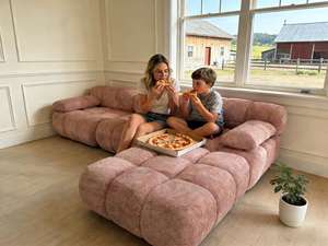 Sofá Modular en Forma de L de Terciopelo Texturizado Burbuja Rosa Polvoriento, Comprimido y Sellado al Vacío, con Otomana a Juego, Sofá <span class=keywords><strong>sin</strong></span> Estructura, Estilo Moderno para Escuela - Product Image 2