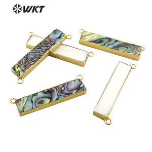 WT-P1261 WKT gros naturel nouvelle mode rectangle d'ormeau doubles boucles 24k plaqué or véritable coquille d'ormeau bar pendentif - Product Image 4