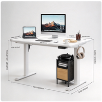 Bureau debout électrique avec crochet pour casque et armoire de rangement mobile, hauteur réglable pour poste de travail à domicile