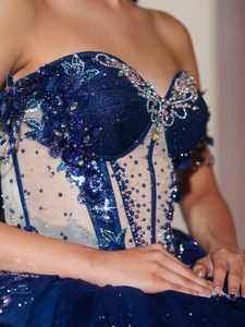 Ruolai QD060 2026 gaun bola biru dongker gaun Quinceanera manik-manik Applique berkilau manis 16 Vestidos De 15 Anos - Product Image 5