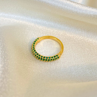 Nouvelle bague ronde en acier titane sertie de diamants, bijoux exquis en acier inoxydable plaqué or 18 carats, zircon blanc et vert, perle