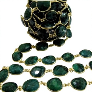 Cadena con Conectores de Esmeralda Briolette de 12 a 15 mm, Bisel de Piedras Preciosas de Forma Irregular, Cadena Vendida por Pie - Product Image 1