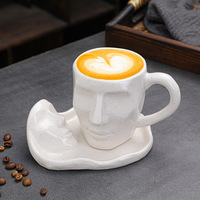 300ml européen minimaliste blanc irrégulier porcelaine céramique sourire homme visage humain nez café tasses à thé tasse et avec soucoupe ensemble
