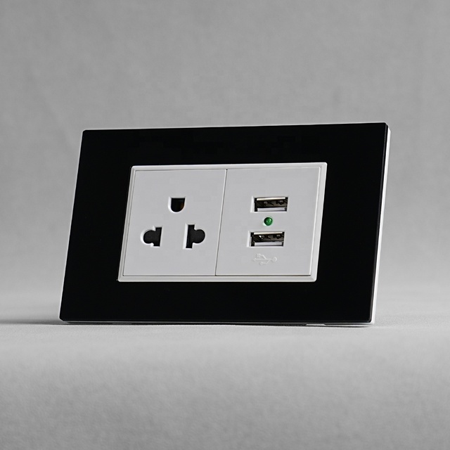 High Quality South American Standard Acrylic Plate Wall Socket 3-Light Electrical Outlet with 2 USB Charging Ports