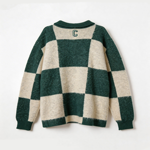 Pull en tricot moelleux à carreaux personnalisé, col polo demi-zip, tricot décontracté à carreaux vert vintage <span class=keywords><strong>pour</strong></span> <span class=keywords><strong>homme</strong></span> - Product Image 1