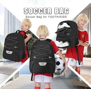 Sac à dos de football pour jeunes - Fermeture éclair en polyester, compartiment pour ballon et pochette séparée pour chaussures de football et de basketball - Product Image 4