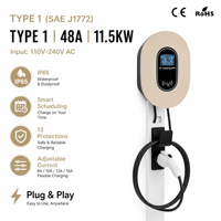 Bornes de recharge AC rapides murales intelligentes réglables 48A Niveau 2 SAE J1772 Type 1 11,5 kW pour États-Unis et Canada avec câble TPU de 5 m pour véhicules électriques