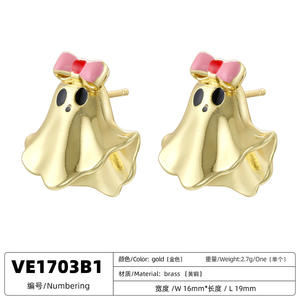 Pendientes de cara de fantasma de calabaza de Venta caliente con incrustaciones de cobre y circón chapados en oro, pendientes divertidos y divertidos de telaraña de Halloween - Product Image 4
