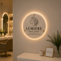 Enseigne murale personnalisée en acrylique rond avec logo rétroéclairé par LED pour salon de beauté, spa, studio