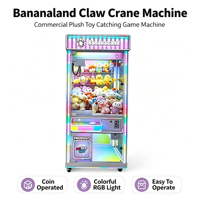 BananaLand Machine à griffes en verre entièrement transparente, avec LED RGB, à monnayeur, pour la distribution de peluches d'arcade