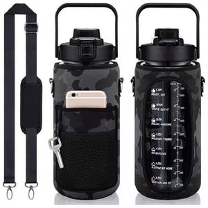 Big Capacity 64Oz 2L Water Bottle Motivational Time Marker Half Gallon Water Bottle With Protective Sleeve Strap <b>Gift</b> - Product Image 1