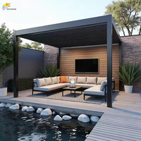 Pergola en aluminium à commande automatique avec éclairage LED pour terrasse, balcon, jardin, patio et cour arrière, structure d'ombrage extérieure
