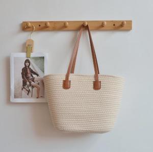 Bolso Tote Casual de Crochet, Forro de Algodón, Diseño de Puntos, Color Natural, Bolso de Hombro para Uso Diario, Gran Capacidad - Product Image 6