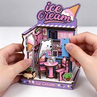 Puzzle en bois 3D 74 pièces, boutique de crème glacée, jouet de construction DIY pour enfants, vue sur la rue, puzzle 3D DIY