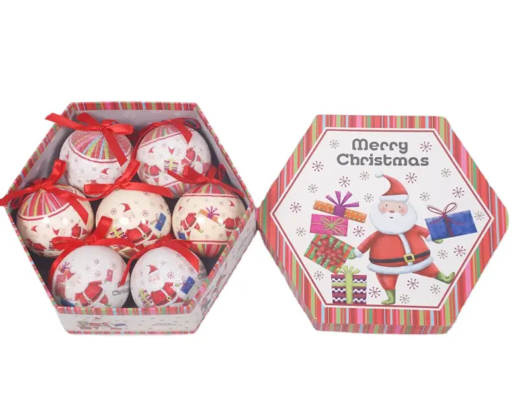 75Mm Decoupage Kerstbal Set DP1021X-7 Kerstman Met Geschenkdozen