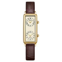 Montre analogique à quartz carrée vintage de haute qualité pour femme, double fuseau horaire, en acier inoxydable, style de niche élégant