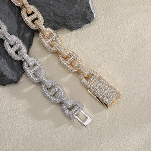 Bijoux hip hop glacés <span class=keywords><strong>Bracelet</strong></span> à maillons en grains <span class=keywords><strong>de</strong></span> <span class=keywords><strong>café</strong></span> en zircon cubique <span class=keywords><strong>Bracelet</strong></span> épais en <span class=keywords><strong>diamant</strong></span> plaqué or pour hommes et femmes - Product Image 5